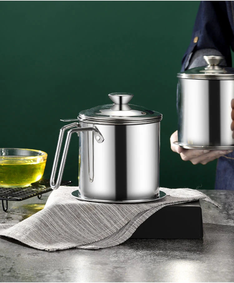 Stainless Steel Oil Strainer Pot Container Jug Storage Can With Filter Cooking Oil Pot For Kitchen Household Tools