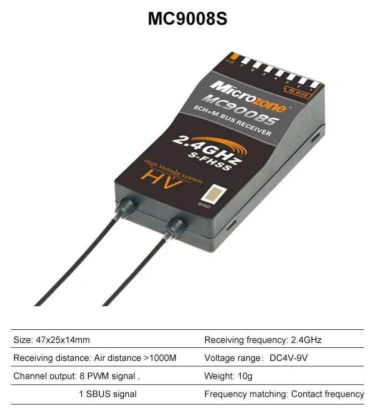 Microzone MC10 10CH 2.4Ghz FHSS RC Transmitter With MC9008S Receiver PCM2048 PWM /M.Bus for RC FPV Racing Drone Airplane