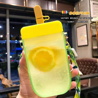 Summer Outdoor Water Bottle with Straw Portable Rope Travel Water Bottles Student Girls Water Cup Juice Drinking Bottle BPA Free