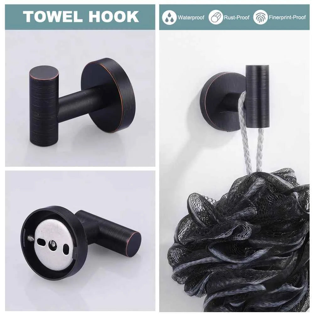 Hotel Decor Bath Hardware Set Oil Rubbed Bronze 3PCS Wall Mounted Screw-in Toilet Paper Holder/Robe Hooks/Towel Bars
