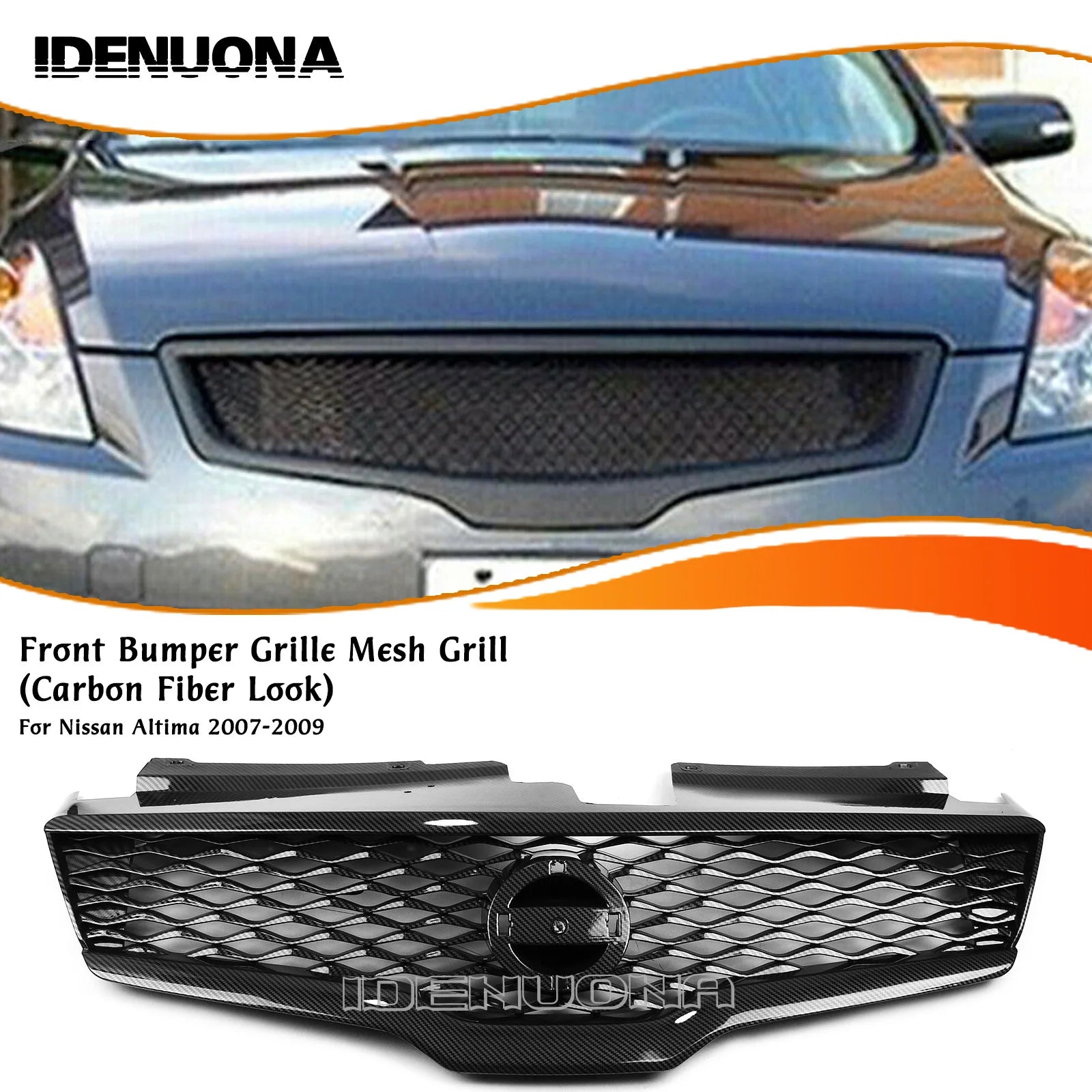 Car Front Bumper Upper Grille Mesh Grill for Nissan Altima 2007-2009 Carbon Look