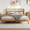 Teak Wood Platform Bed Frame  & King Size with Headboard Modern Soft Bed Eco-Friendly Convertible Natural Color