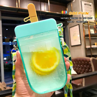 Summer Outdoor Water Bottle with Straw Portable Rope Travel Water Bottles Student Girls Water Cup Juice Drinking Bottle BPA Free