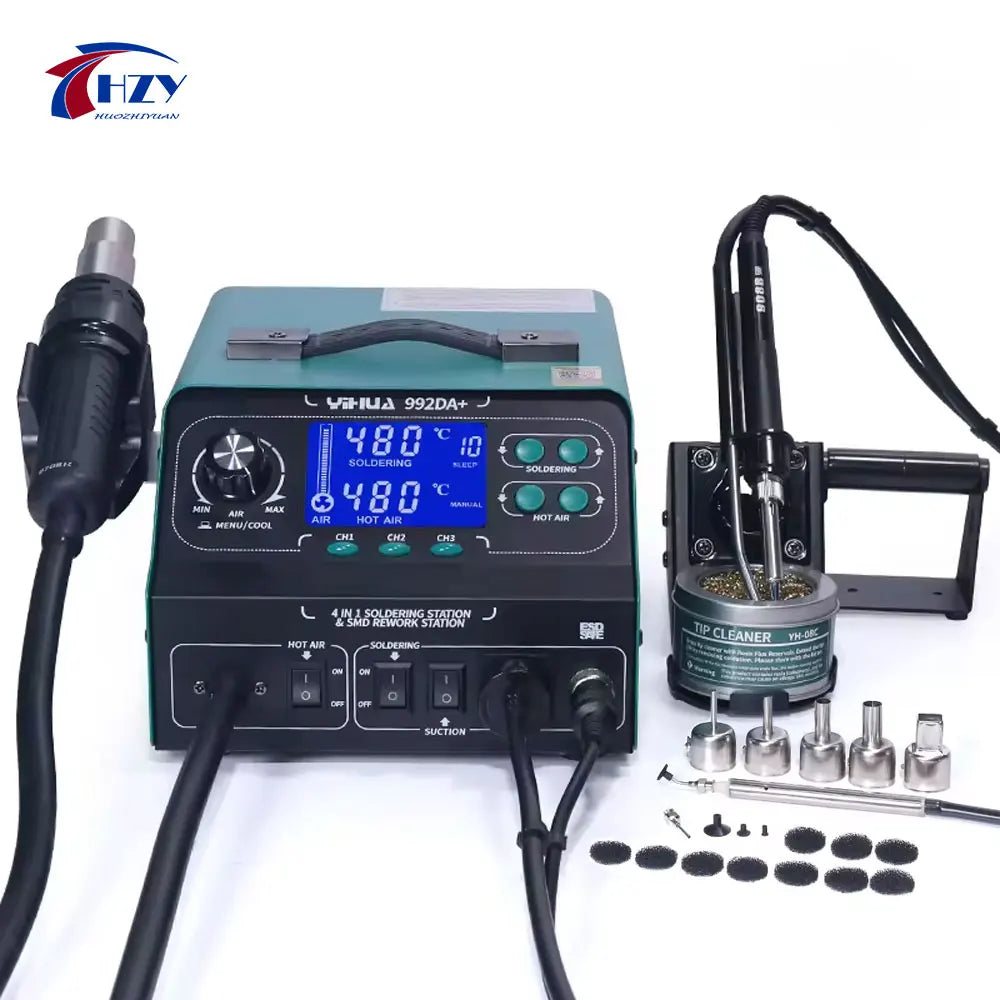 YIHUA 992DA+ Hot air Desoldering Station Heat Gun Soldering Iron Smoke Absorb BGA SMD Soldering Rework Station