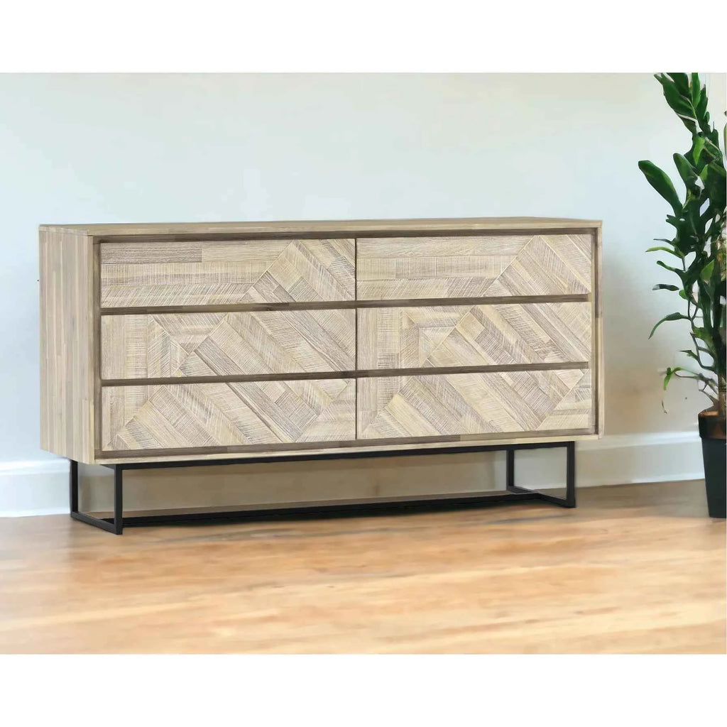 HMS 61 Natural Solid Oak Wood Six-Drawer Double Dresser Modern Minimalist Bedroom Furniture with Storage for Living Room Bedroom