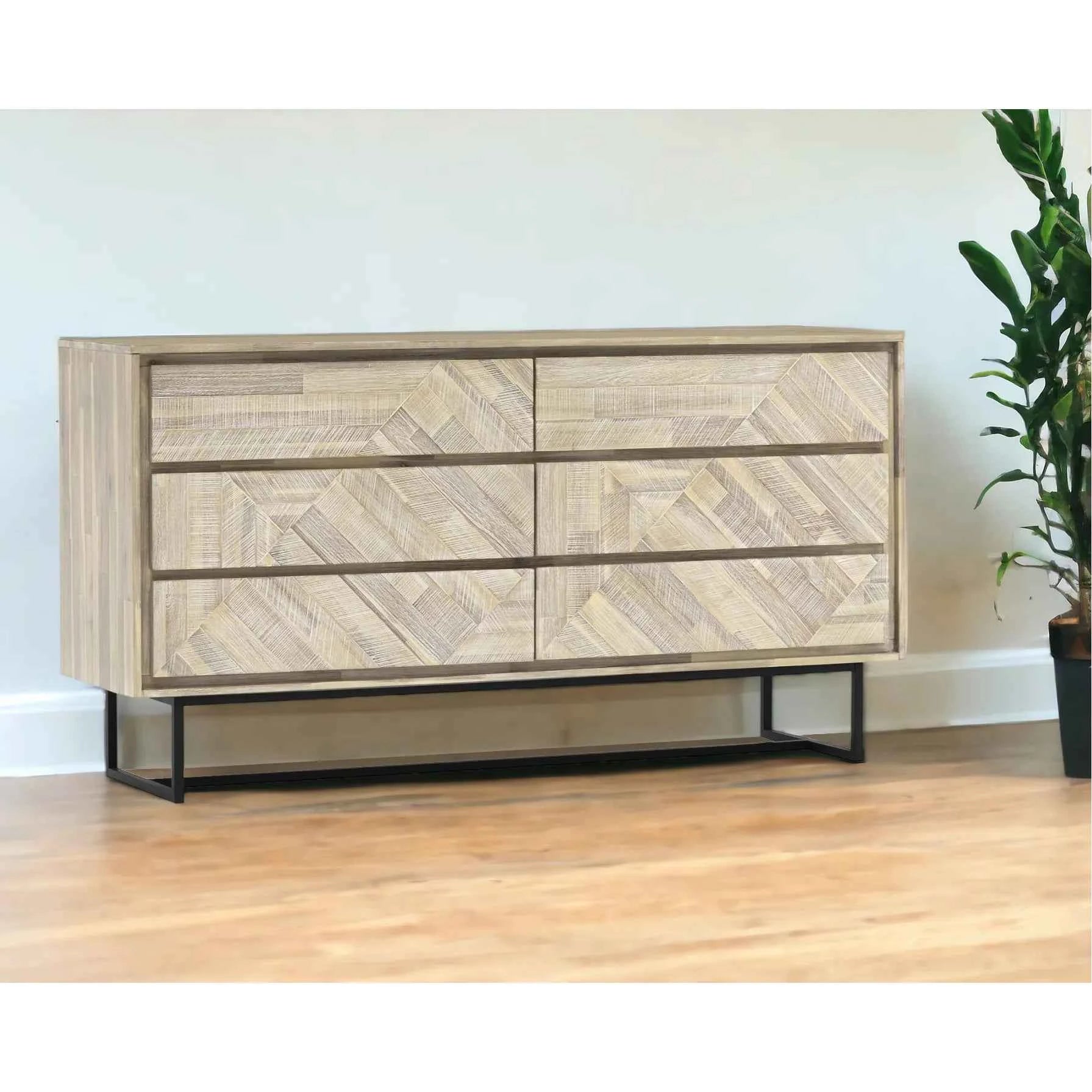 HMS 61 Natural Solid Oak Wood Six-Drawer Double Dresser Modern Minimalist Bedroom Furniture with Storage for Living Room Bedroom