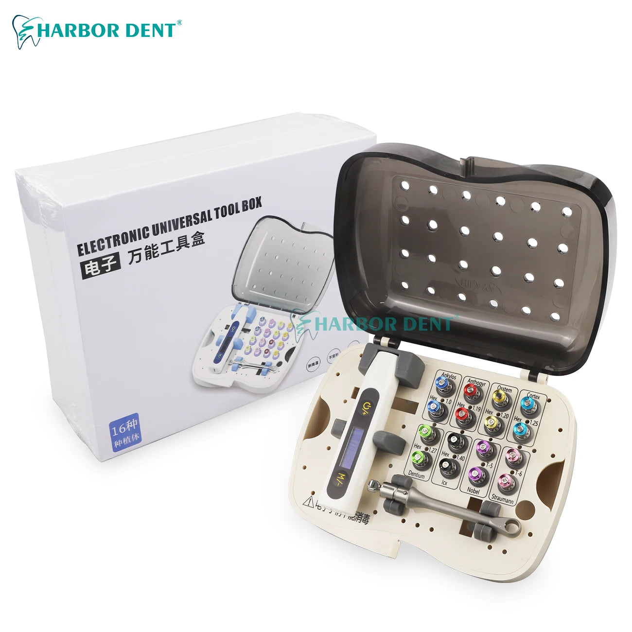 16-Pcs Dental Electric Torque Wrench Kit Universal Surgery Implant Tools with Manual Power Source Screwdriver Instrument Set