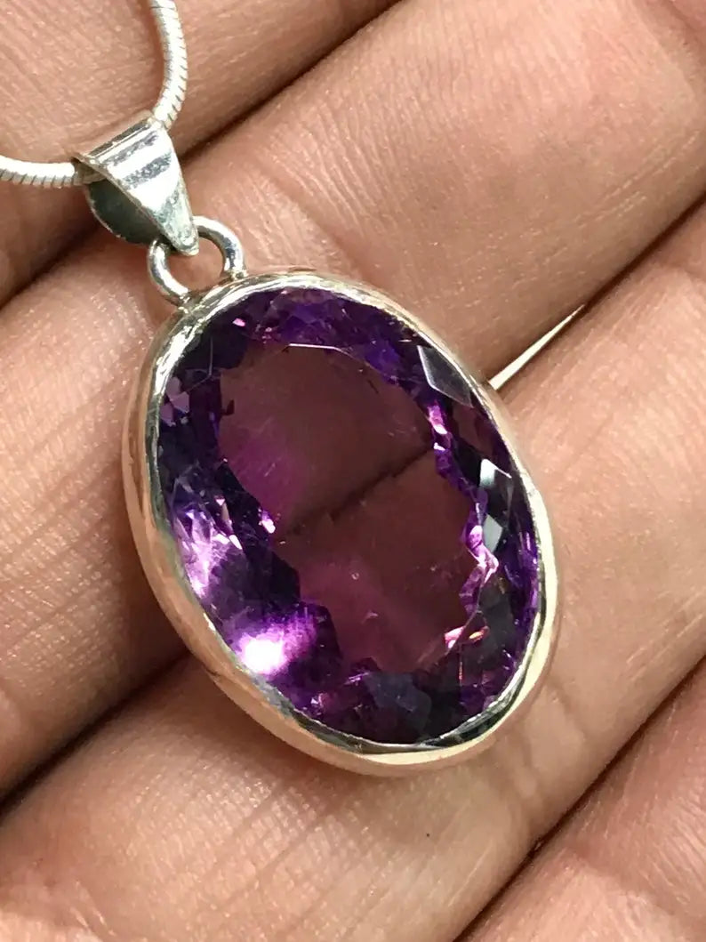 92.5 Sterling Silver Amethyst Pendant Necklace Natural Purple Amazing Gems Stone for Weddings and Parties