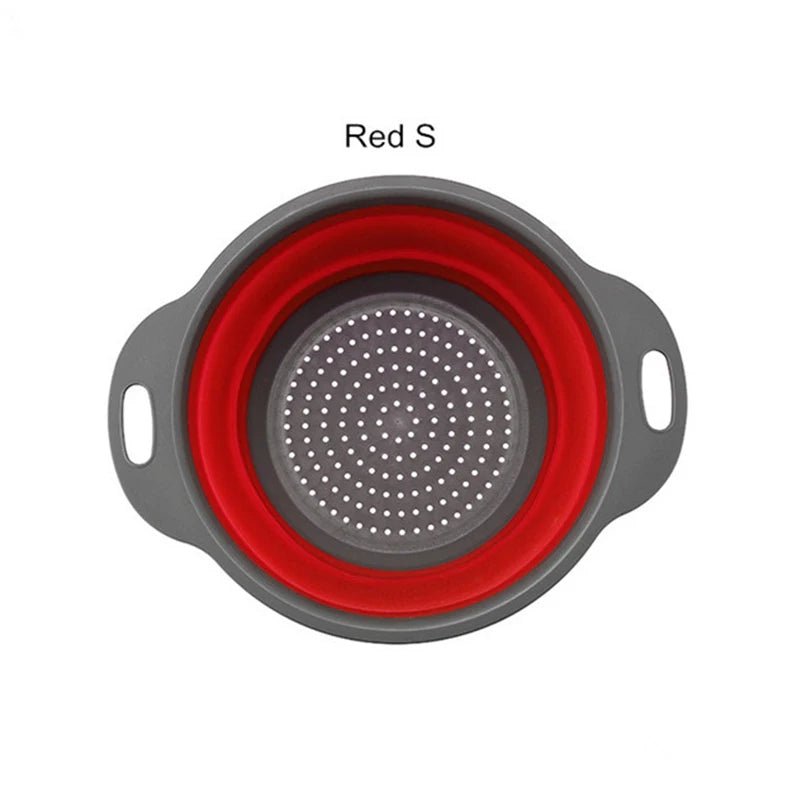 Round Collapsible Colander Silicone Kitchen Fruit Vegetable Washing Basket Strainer Foldable Drainer Kitchen Gadgets Tools