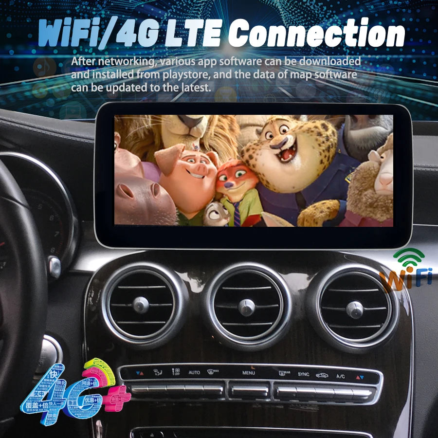 12.3 1920*720 Qled Screen for Benz C Class C200 W205 C250 C180 C260 Android 12 Car Multimedia Video Player Stereo GPS CarPlay