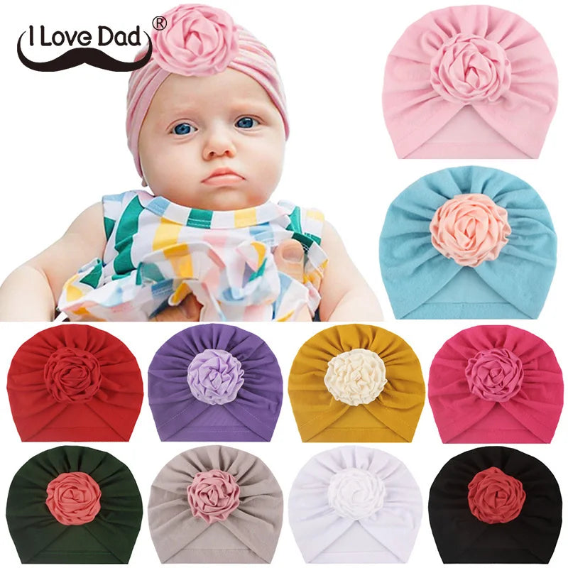 Cute Big Flower Baby Hat Soft Cotton Infant Toddler Girl Bonnet Turban Elastic Kids Newborn Beanie Cap