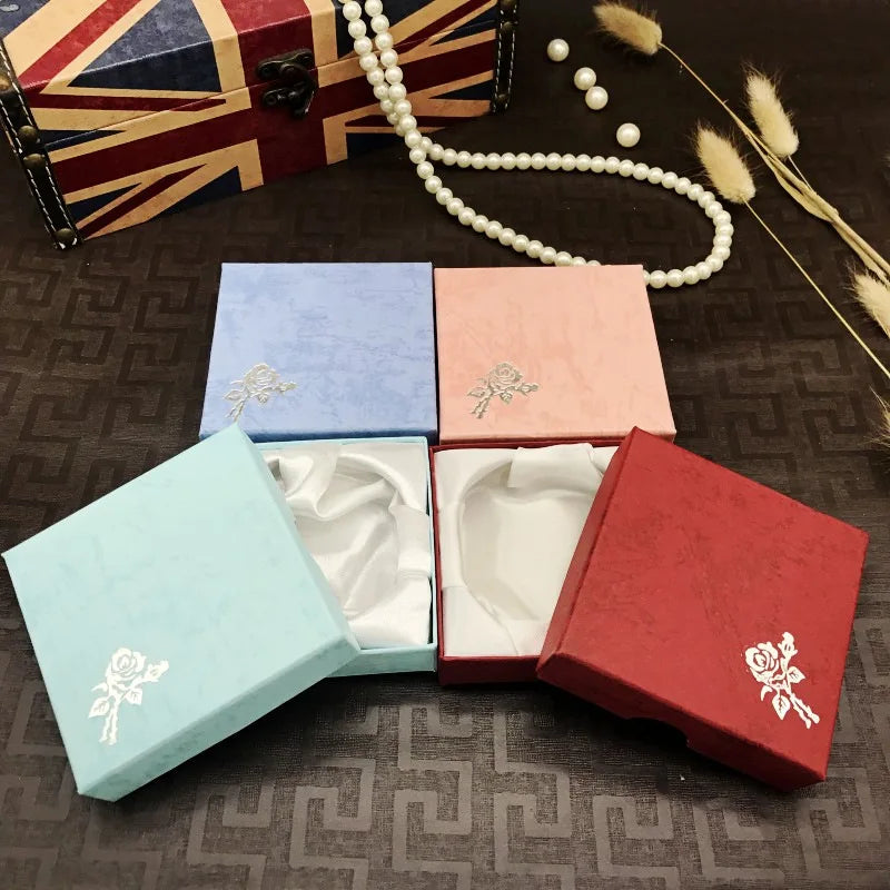 Square Jewelry Packaging Case Flower Print Bracelet Display Box 9*9*3cm Necklace Cardboard Gift Box Jewelry Organizer Cases