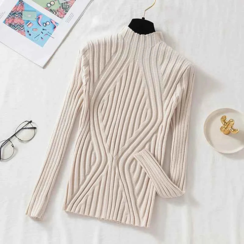 AOSSVIAO 2026 Knitted Women high neck Sweater Pullovers Turtleneck Autumn Winter Basic Women Sweaters Slim Fit Black