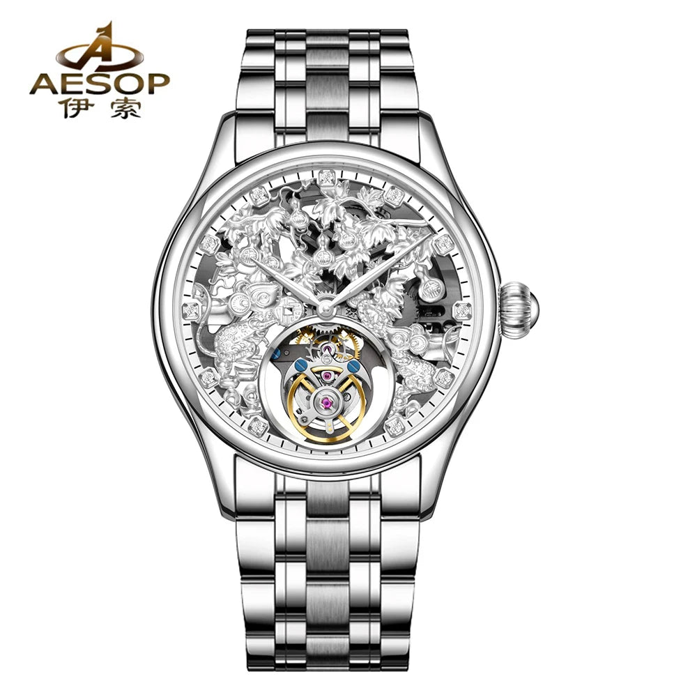 Montre Homme Luxury Design Men Mechanical Watch Original Brand Aesop 7071G Skeleton Tourbillon Watches