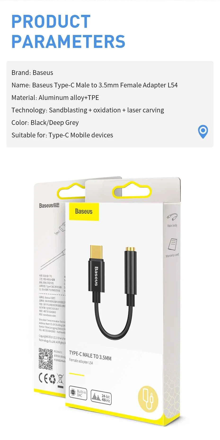 Baseus Type C to 3.5mm Aux Adapter Earphone USB C Cable Headphones Adapter 3.5 Jack Audio cable For Huawei P20 Xiaomi Mi 10