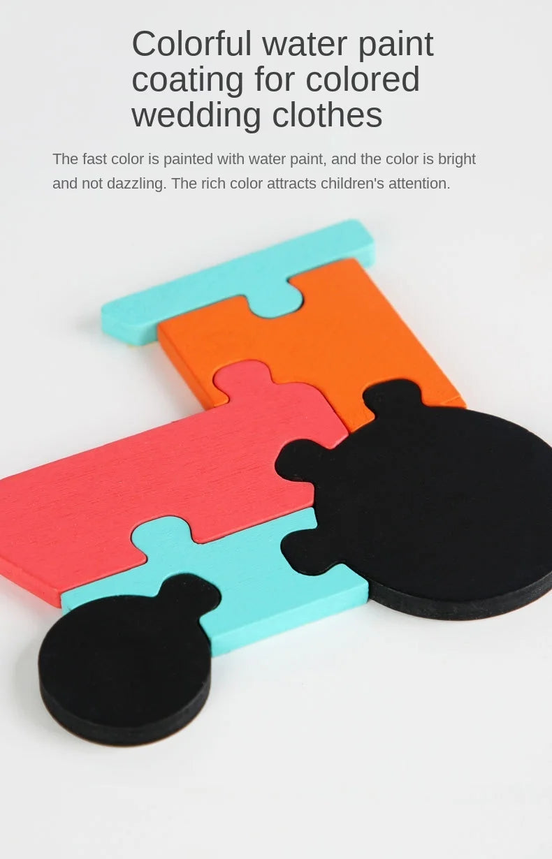 10.7cm/4.21in Kids Colorful 3D Puzzles Montessori Games Cartoon Animals Jigsaw Puzzle Baby Educational Wooden Toys for Children