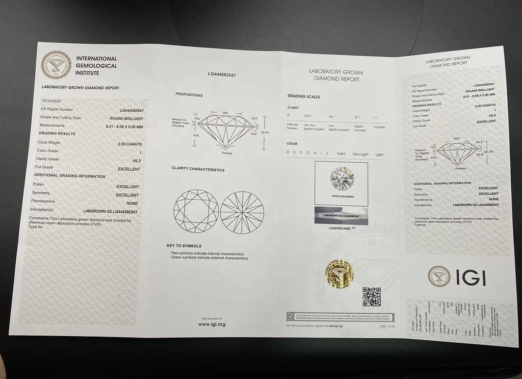 2 Carat I VS2 Round IGI Certified CVD Lab Grown Diamonds for Sales