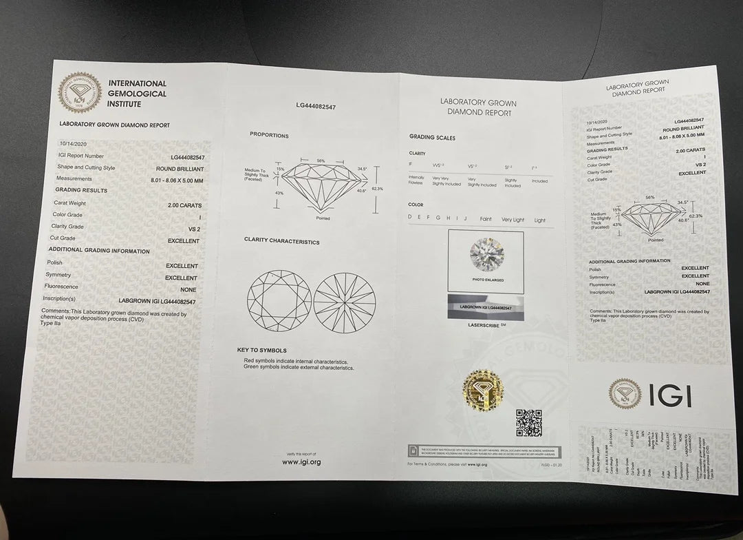 2 Carat I VS2 Round IGI Certified CVD Lab Grown Diamonds for Sales