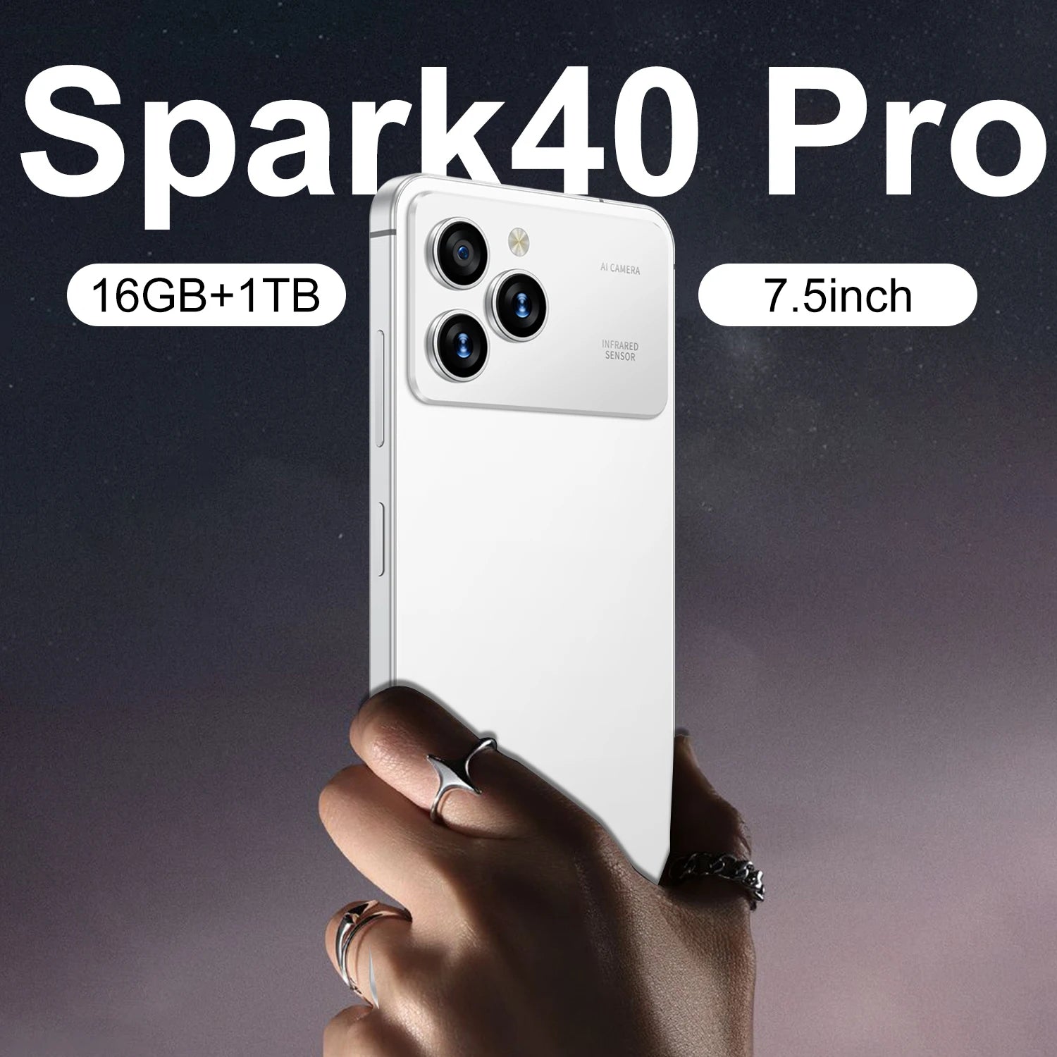 Economical Spark40 Pro Smartphone-7.3" HD Display 108MP Camera Dual SIM 4G LTE Android 14 16GB/1TB Waterproof Spanish Support
