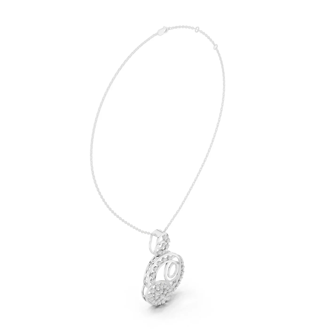 Sterling Silver Triple Circle Diamond Pendant Necklace Modern Luxury Jewelry for Engagement Wedding Anniversary Party