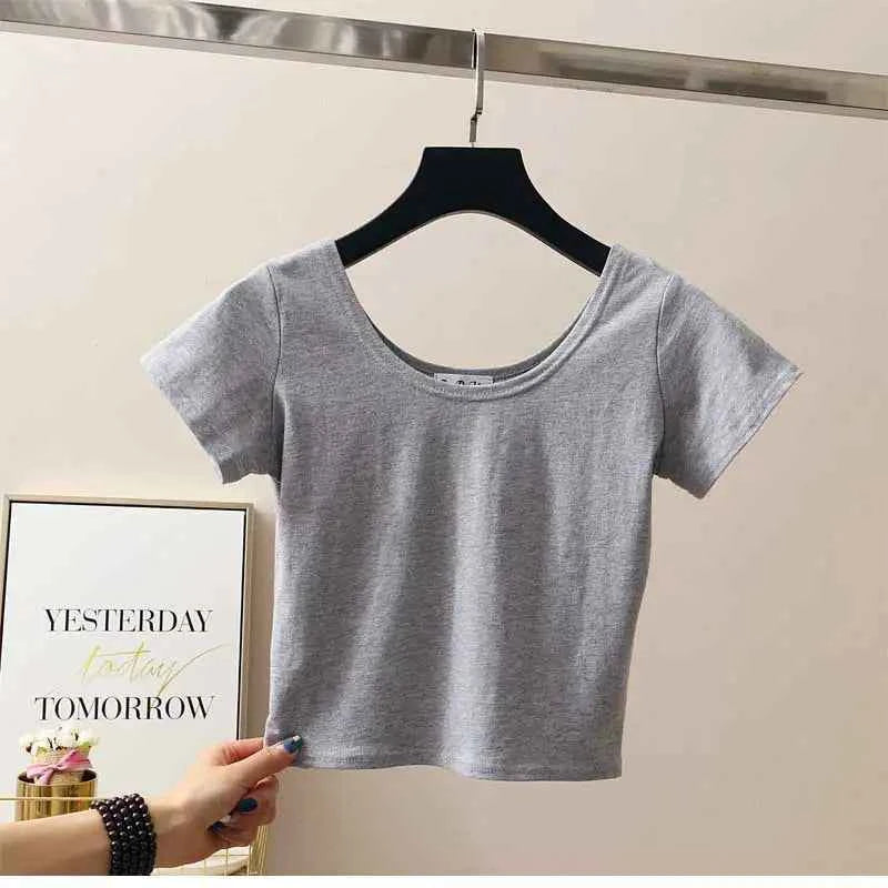 11 Colors Solid Crop Top Women T-shirt Cropped Slim High Waist Short Sleeve Basic Summer Clothes Tops Woman Clothing Tee Tshirt