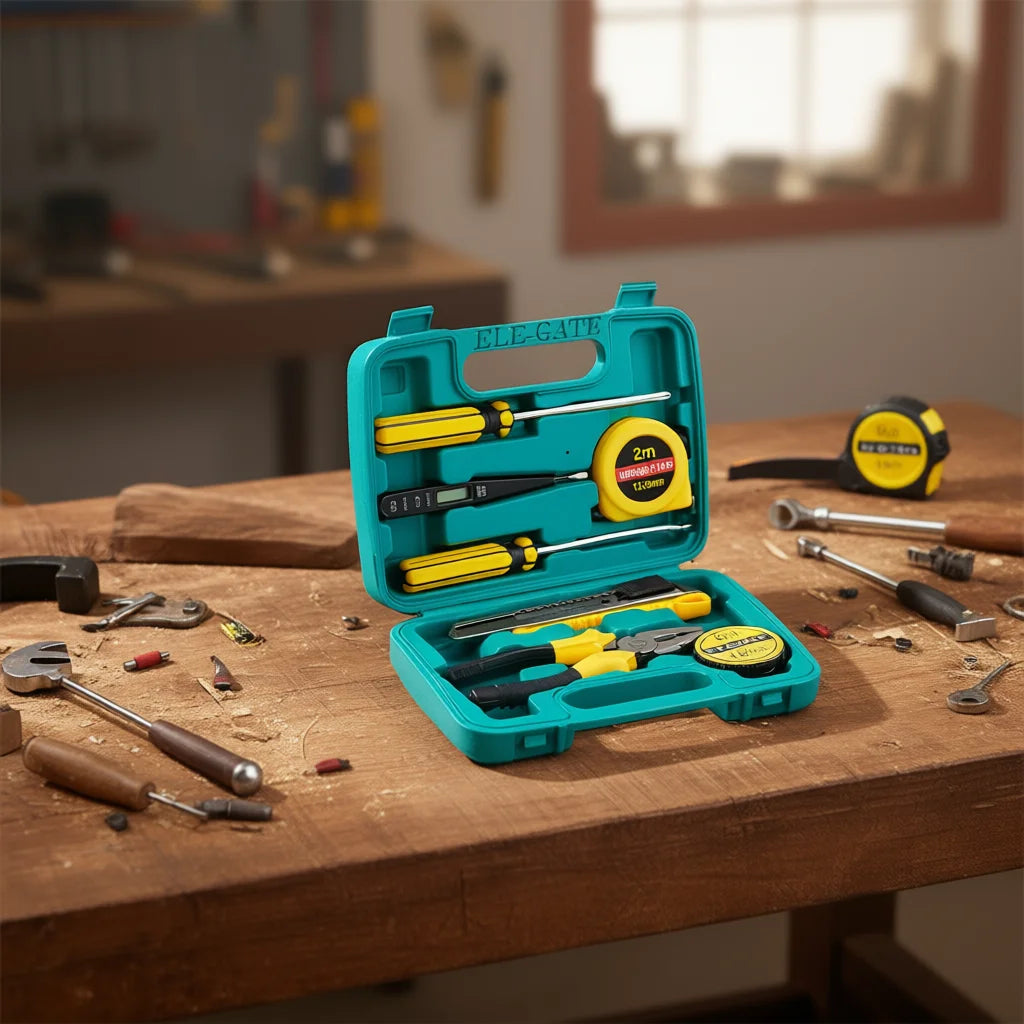 Elegate 7-Piece Tool Box Set HERM.18 for Home Maintenance, Plastic Storage Case with Latch Closure, 402520 cm, Ideal for Worksho