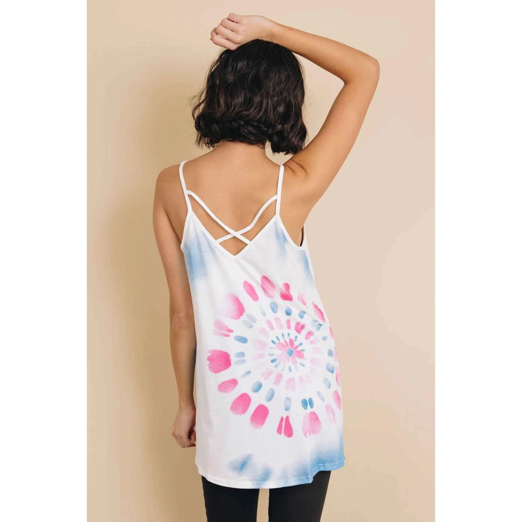 TD Dye Happy Ladies' Cross Neck Tank Woven Camisole with Bow Strapless Collar Casual Crop Length Tie-Dye Pattern Free Size