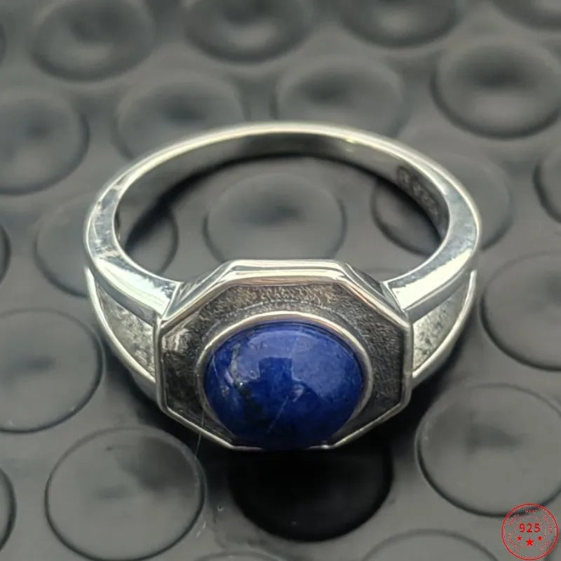 Mikaelson Original S925 Silver Jewelry Fine Ring  for Men Women the Vampire Diaries Inspired Natural Lapis Lazuli Fashion Gift