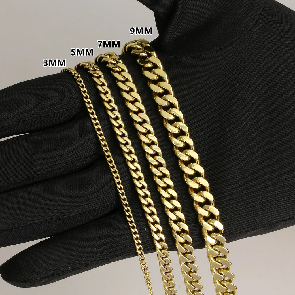 USA Free Shipping 14K Gold Plated Stainless Steel Bracelet 3mm Women Waterproof Jewelry Miami Cuban Link Chain Men Bracelet