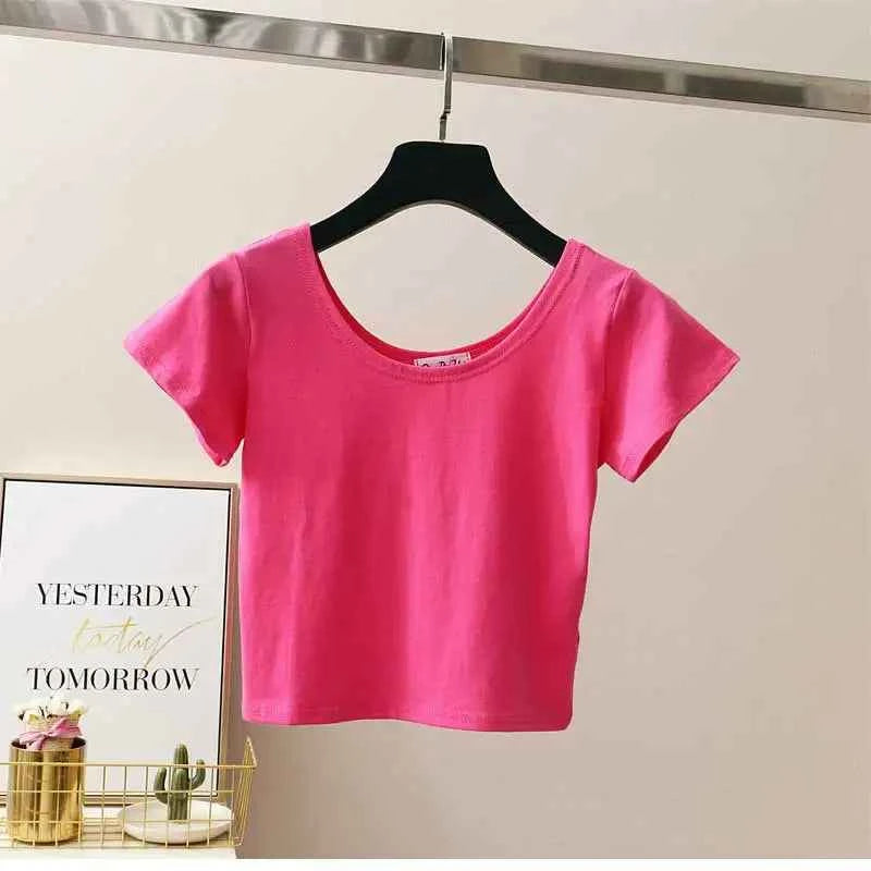 11 Colors Solid Crop Top Women T-shirt Cropped Slim High Waist Short Sleeve Basic Summer Clothes Tops Woman Clothing Tee Tshirt