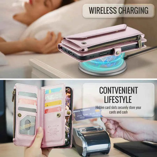 CaseMe Wireless Charge RFID Mobile Phone Cases for iPhone 16 Pro Max 15 14 13 12 11 7 8 Case Zipper Case for Iphones 15 Pro Max