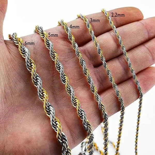 Men's Twisted Neck Rope Chain Stainless Steel Necklace for Women Punk Boy Silver and Gold Color Metal Jewelry Accessories Choker
