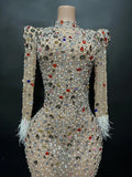 2024 Dropshipping Crystal Pearl Beading Feathers Women Gowns Evening Dresses High End Dress