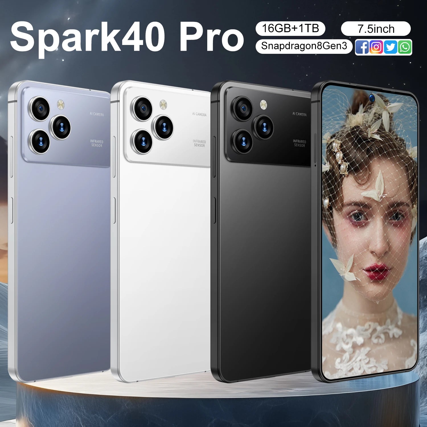 Economical Spark40 Pro Smartphone-7.3" HD Display 108MP Camera Dual SIM 4G LTE Android 14 16GB/1TB Waterproof Spanish Support