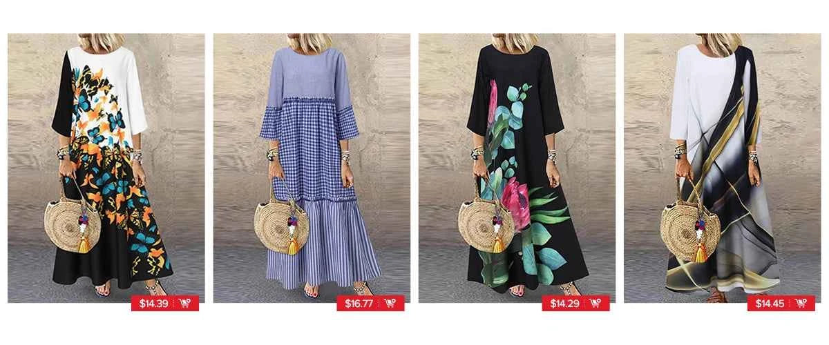 ZANZEA Summer Maxi Dress Women's Vintage Printed Sundress Casual Loose Short Sleeve Vestidos Vacation High Waist Robe Femme 2024
