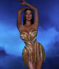ED2566 Summer Satin Sequined Crossover High Ding Metal Chain Sexy Deep V Tube Top Short Bodycon Party Dress