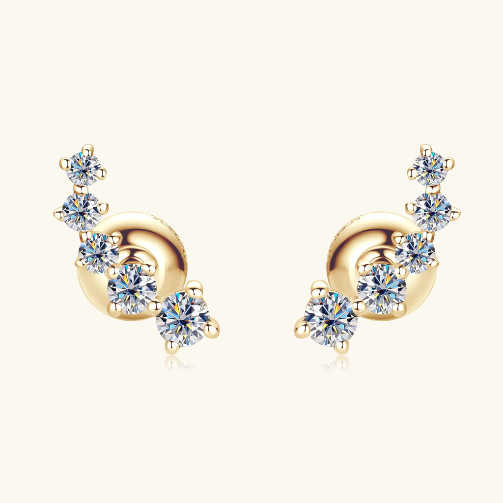 Free Shipping 10K Solid Gold Luxury Moissanite Stud Earrings 1.9mm/1.7mm/1.4mm/1.2mm Curved Fashionable Wedding Gift for Women