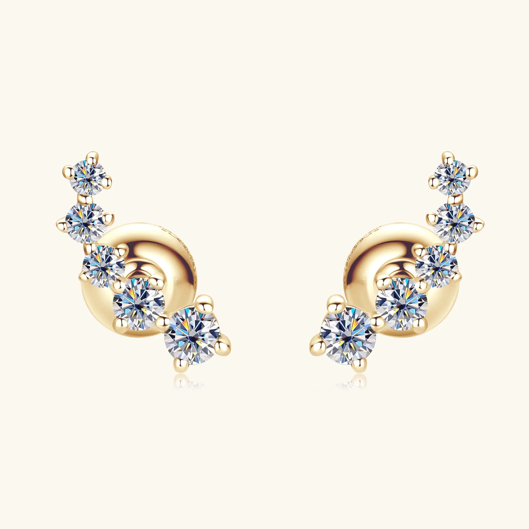 Free Shipping 10K Solid Gold Luxury Moissanite Stud Earrings 1.9mm/1.7mm/1.4mm/1.2mm Curved Fashionable Wedding Gift for Women