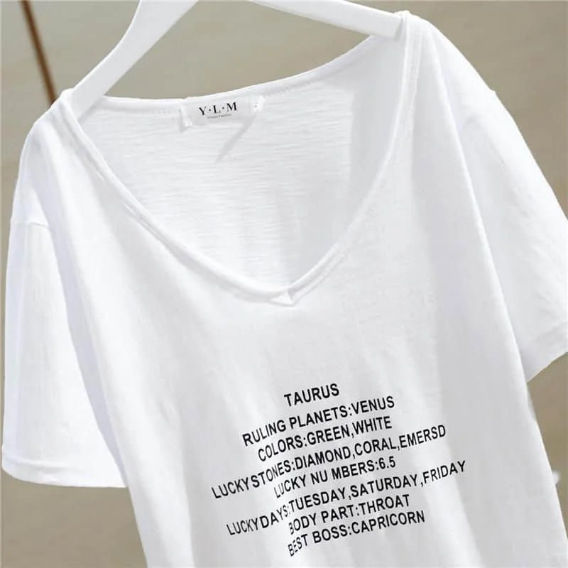 T Shirt Women 2026 New V-neck Loose Top Slub Cotton Letters Wild Short-sleeved Bottoming Shirts Female T Shirt Ins Tide Sexy Top