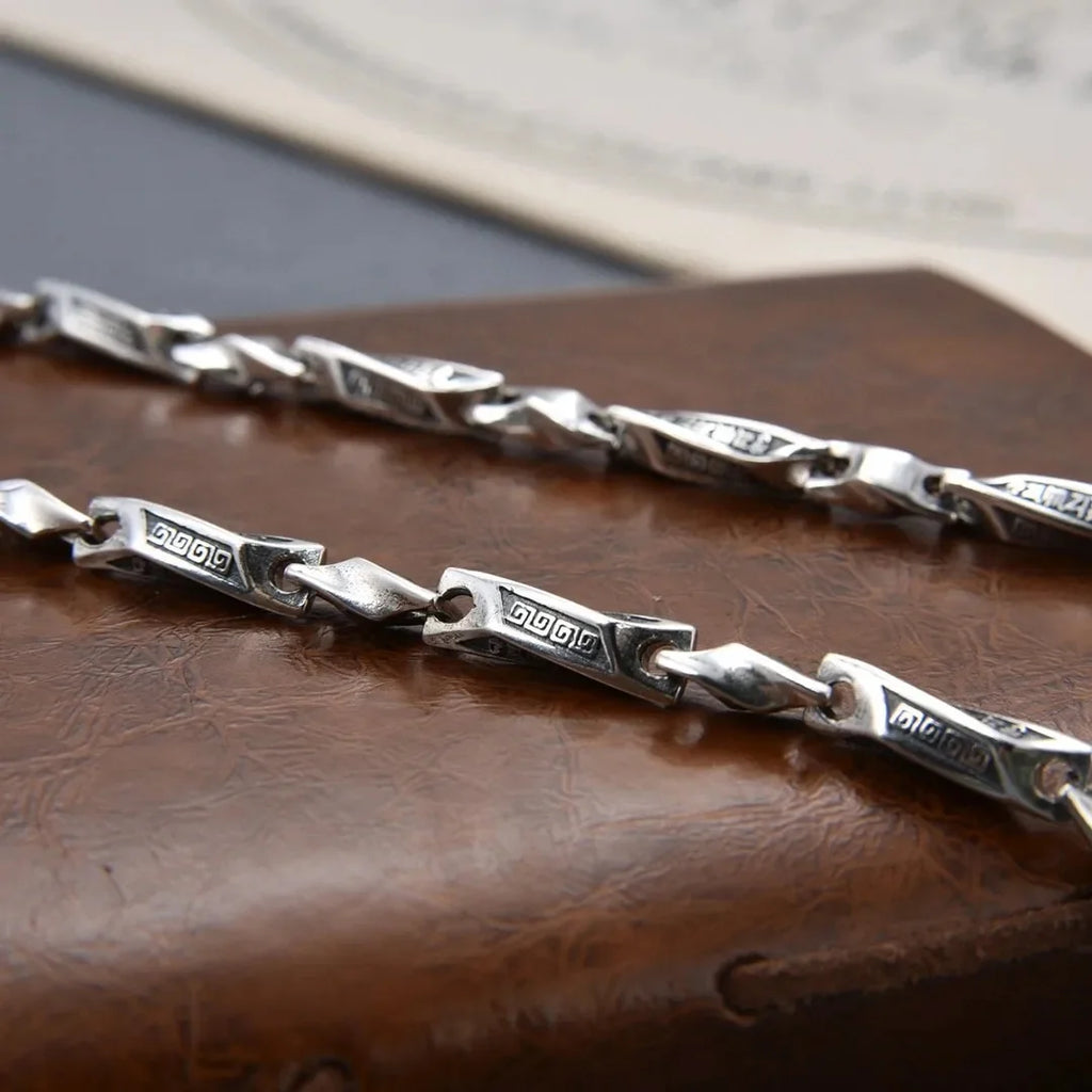 BOCAI S925 Silver Six-Character Mantra Bracelet for Men Retro Irregular Link Chain for Individual Fashion Necklace for Men
