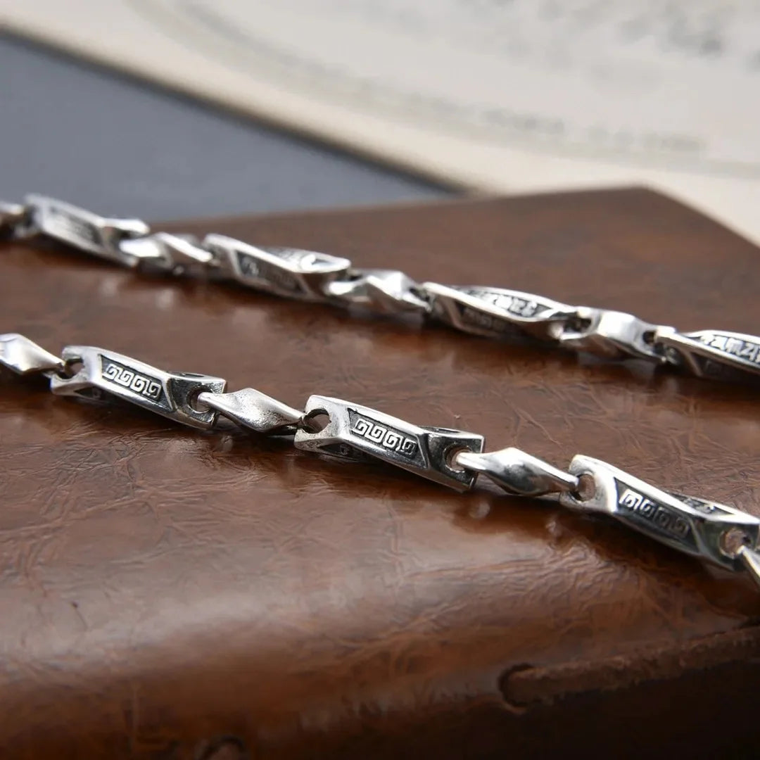 BOCAI S925 Silver Six-Character Mantra Bracelet for Men Retro Irregular Link Chain for Individual Fashion Necklace for Men