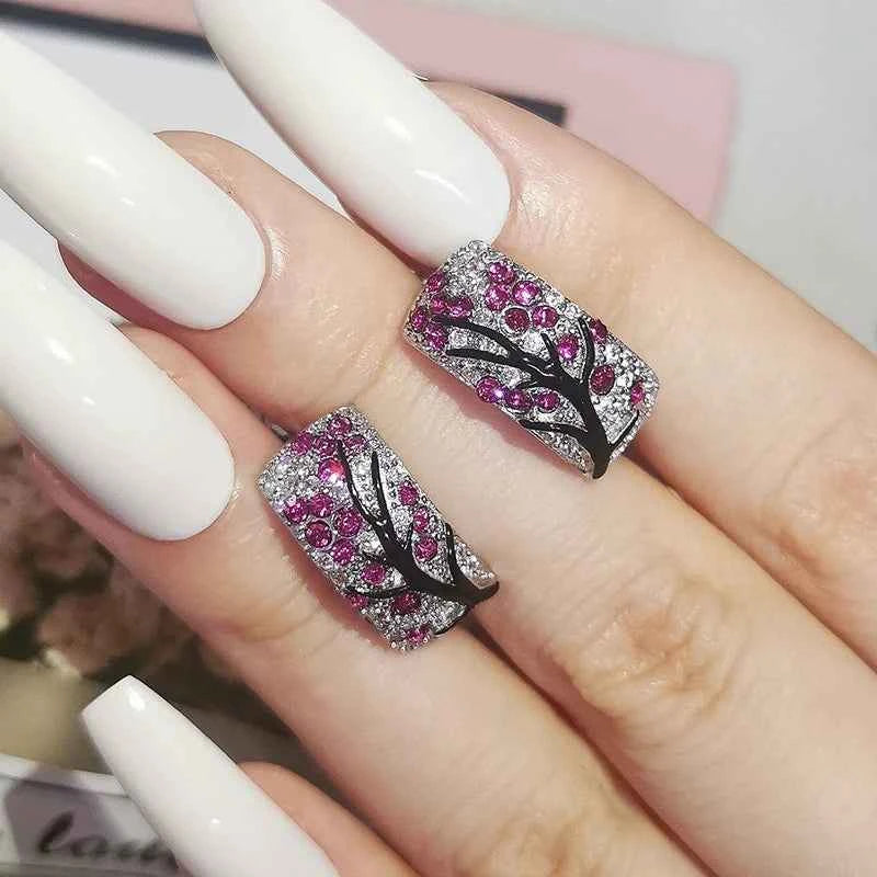 2023 New Arrivals Fashion Luxury silver color korean Zircon Stud Pink Earing Earrings For Women Girl Party Gift Jewelry Z7