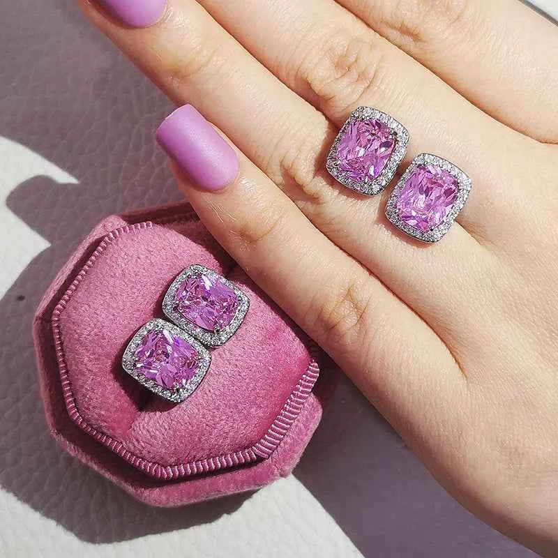 2023 New Arrivals Fashion Luxury silver color korean Zircon Stud Pink Earing Earrings For Women Girl Party Gift Jewelry Z7