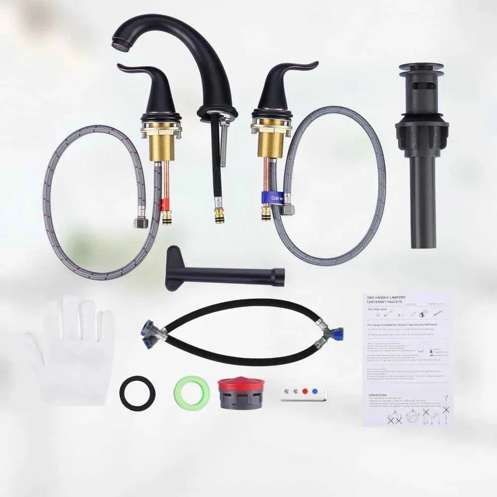 Oil Rubbed Bronze Bathroom Faucet Widespread Basin Faucet 3 Holes Vanity Faucet 2 Handle Basin Tap with Drain and Supply Lines