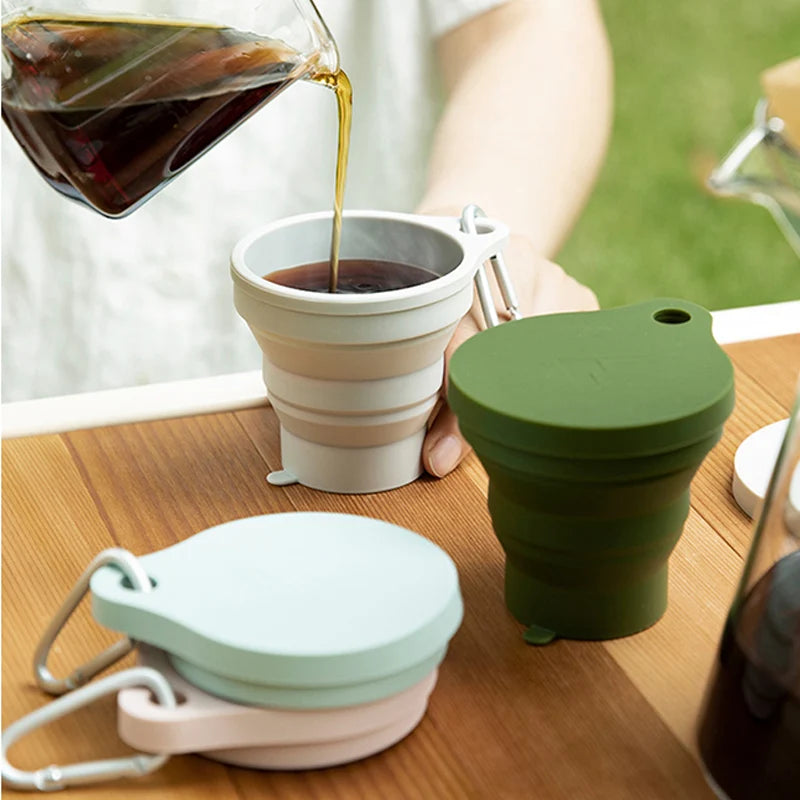180ML Folding Cup Mini Retractable Cup Silicone Portable Teacup Outdoor Travel Coffee Telescopic Drinking Mug with Lid