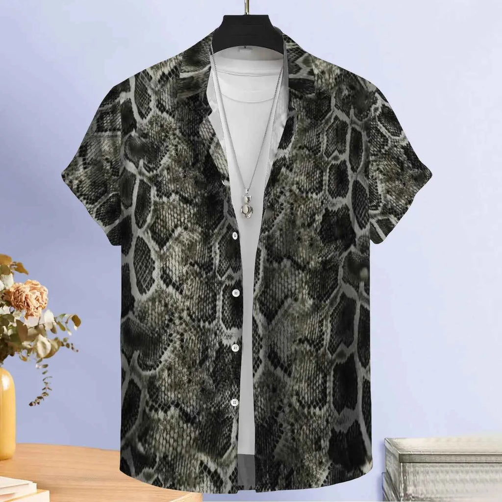 Custom Python Print Heat Transfer Shirt for Men - Hawaiian Shirt Stylish Snake Print Summer Breathable Shirt