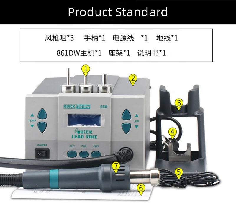 861DW 1000W High-Power Digital for Quick Hot Air Gun for Electronic Maintenance Welding Rework Station Mobile Phone Repairing