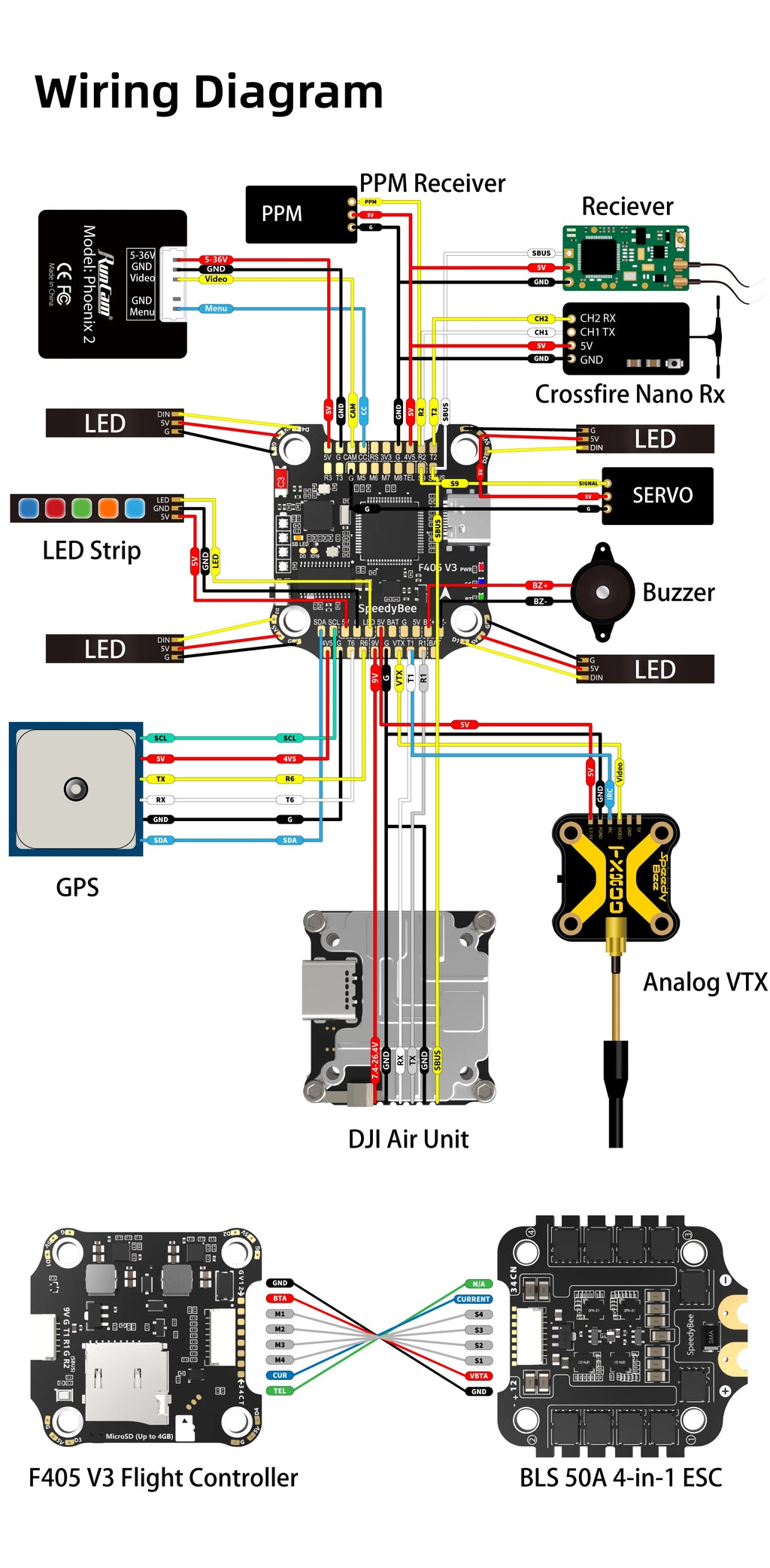 Original SpeedBee F405 50A Flight Controller 4 In1 ESC Stack KO50 BIHELI_S 30X30 FPV Racing Drone Parts