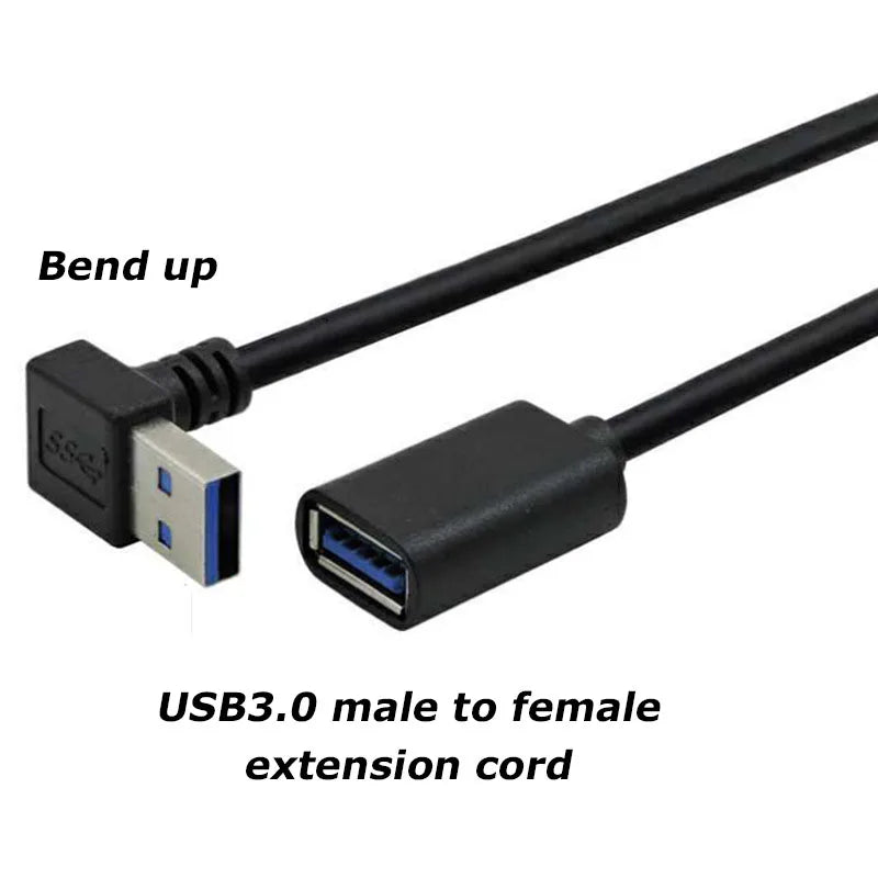 0.3M 90 Degree USB 3.0/2.0  Male to Female Adapter Cable Angle Extension Extender 5Gbps Fast Transmission Left/Right/Up/Down