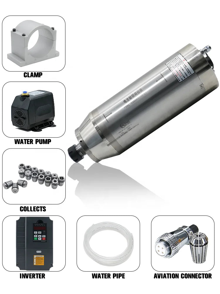 HLTNC Water Cooled Diameter 125 5.5 kW 5500W 380v Woodworking ER25 4 Bearings Round Spindle With 7.5kw Inverter for Cnc